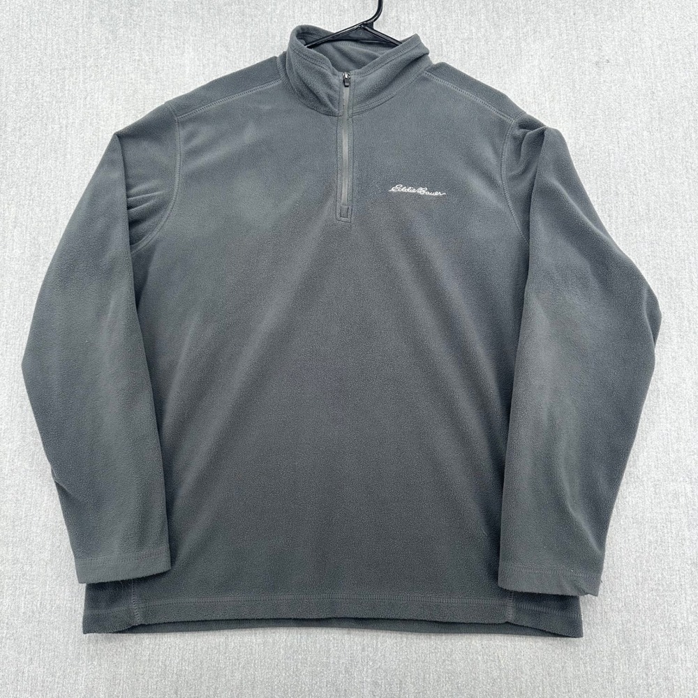 Eddie Bauer Pullover Men Large Gray 1/4 Zip Fleece Mock Neck Long Sleeve Solid
